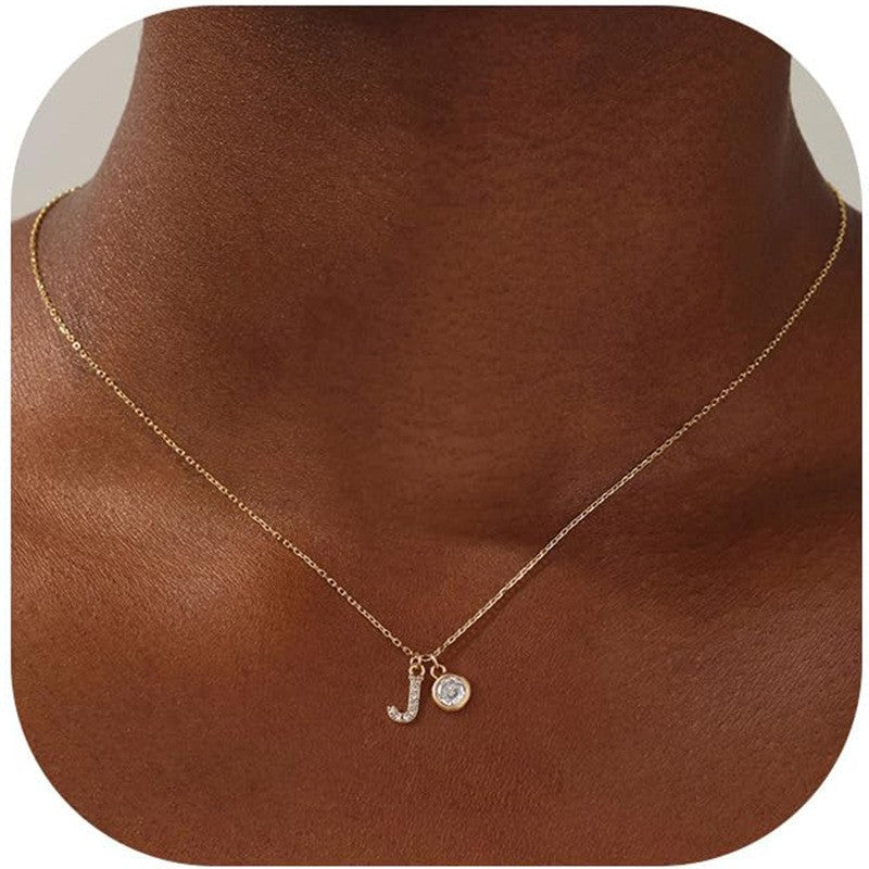 Crystal Initial & Round Charm Necklace