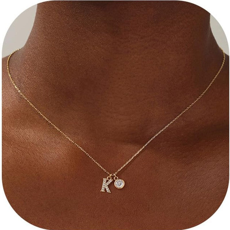 Crystal Initial & Round Charm Necklace