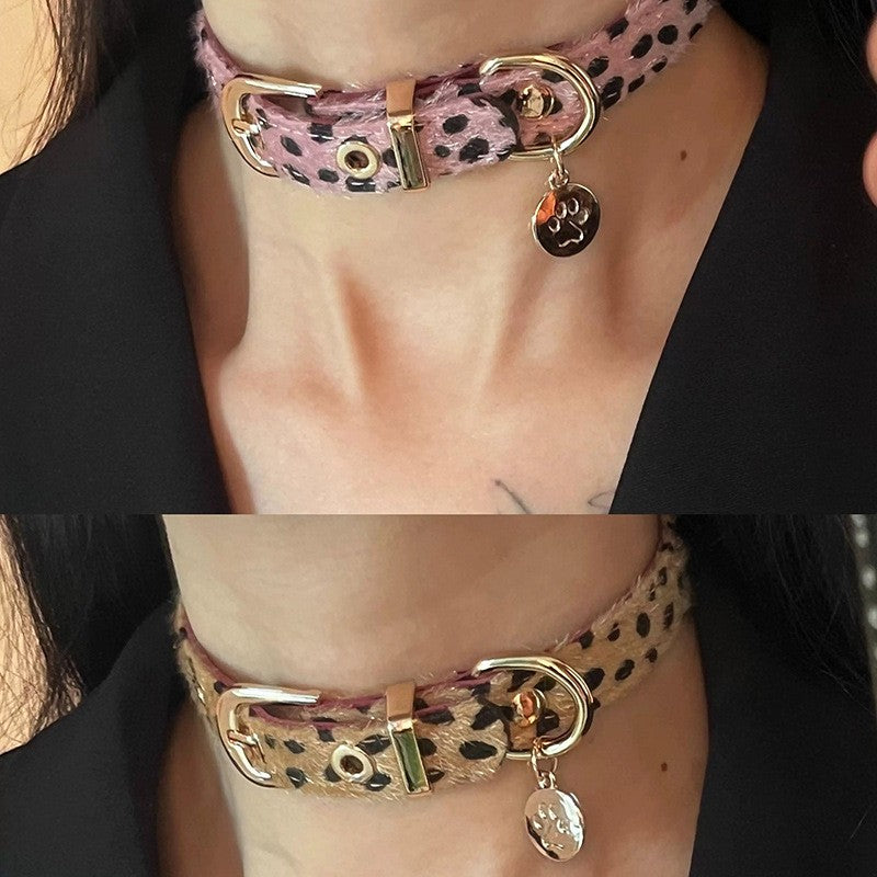 Leopard Print Paw Charm Choker