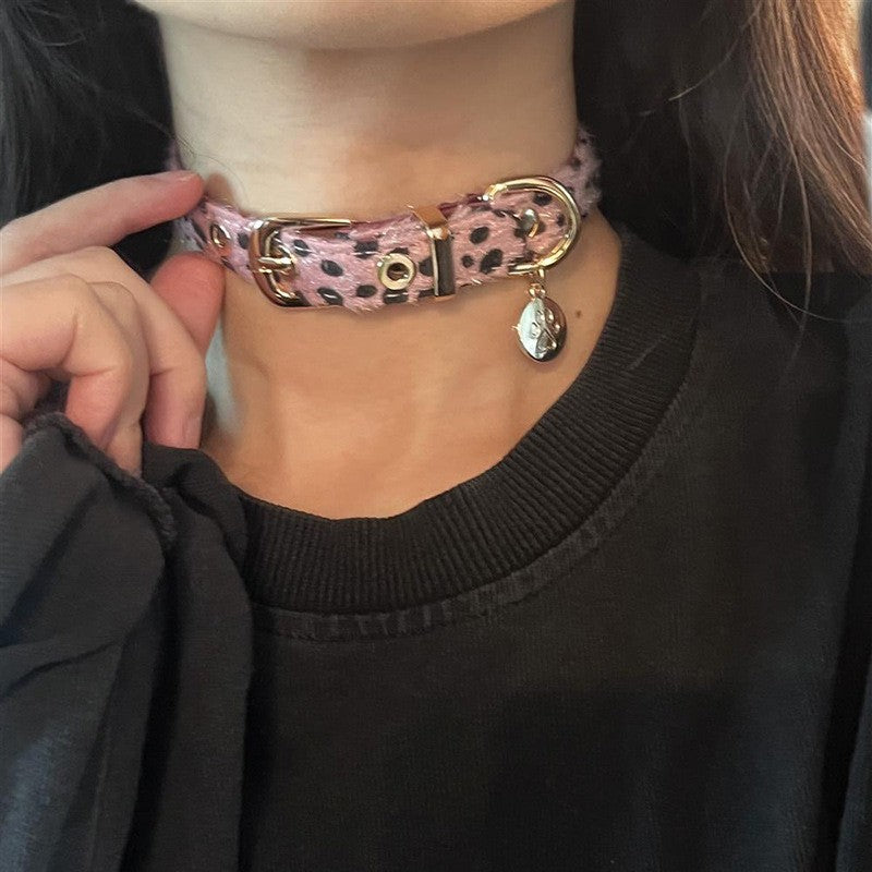 Leopard Print Paw Charm Choker