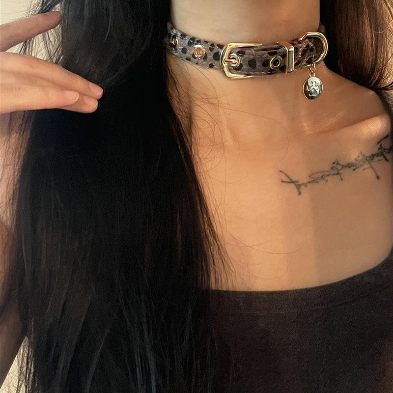 Leopard Print Paw Charm Choker