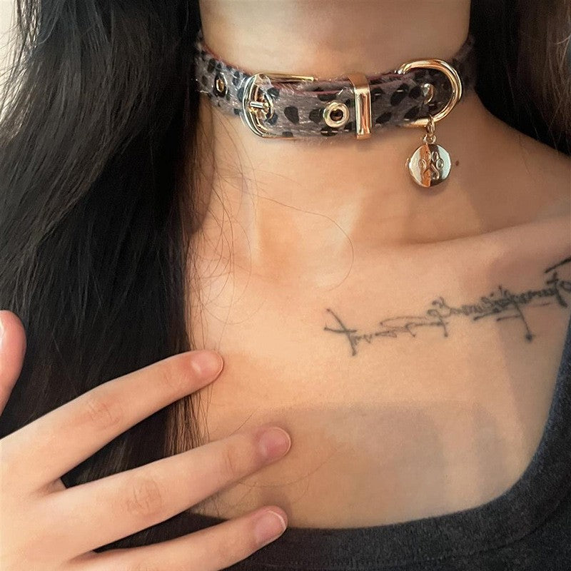 Leopard Print Paw Charm Choker