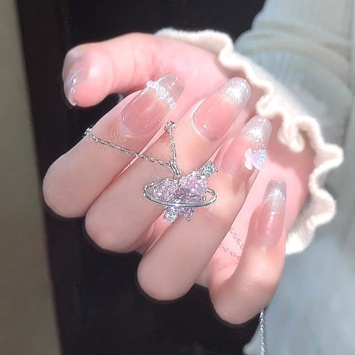 Pink Heart Orbit Necklace