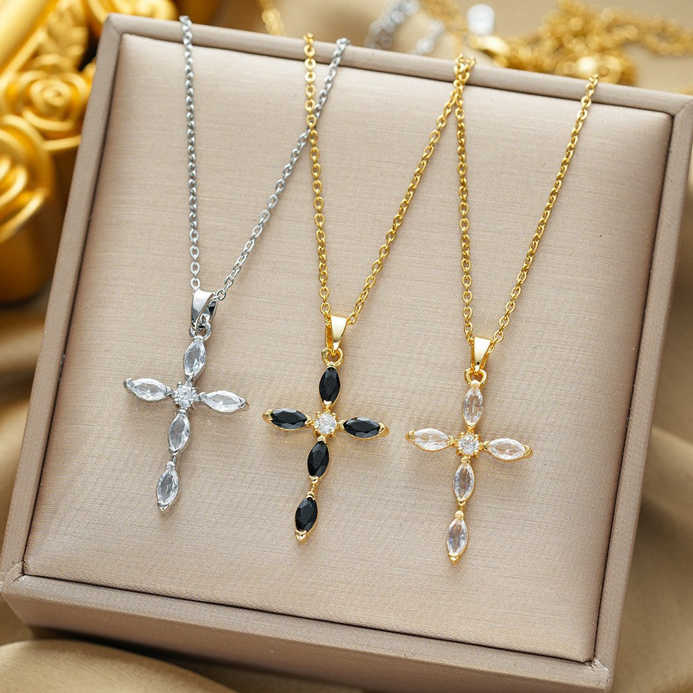 Marquise Stone Cross Necklace