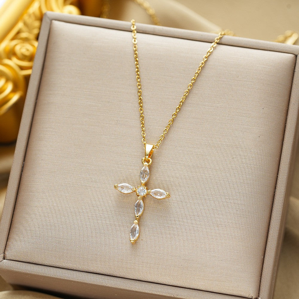 Marquise Stone Cross Necklace