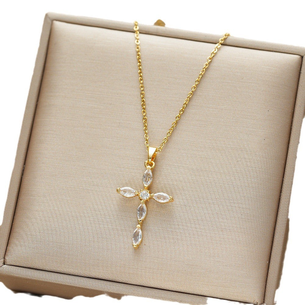 Marquise Stone Cross Necklace