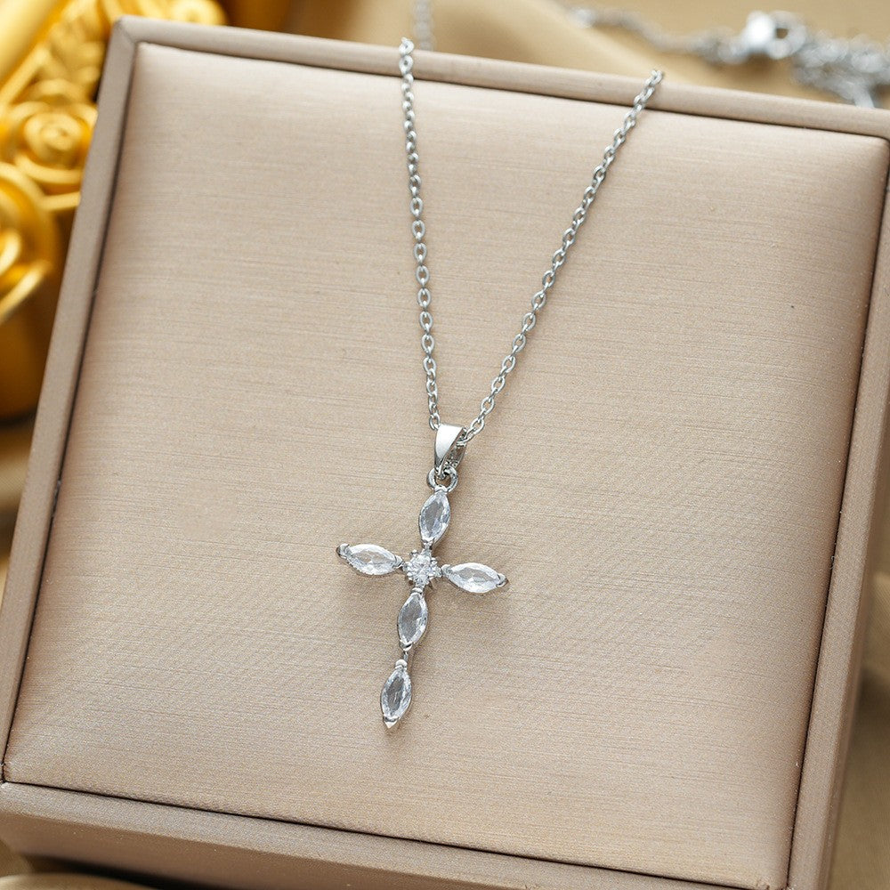 Marquise Stone Cross Necklace