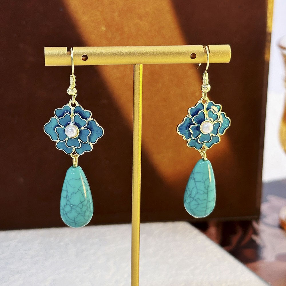 Blue Floral Turquoise Drop Earrings