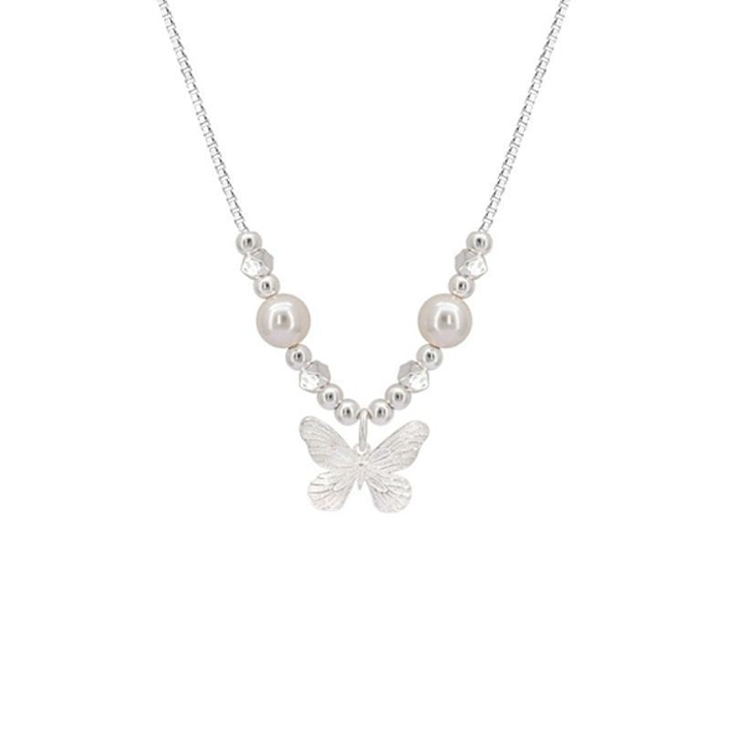 Butterfly Charm Faux Pearl Necklace