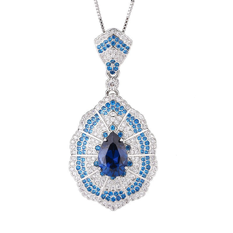 Blue Crystal Halo Jewelry Set