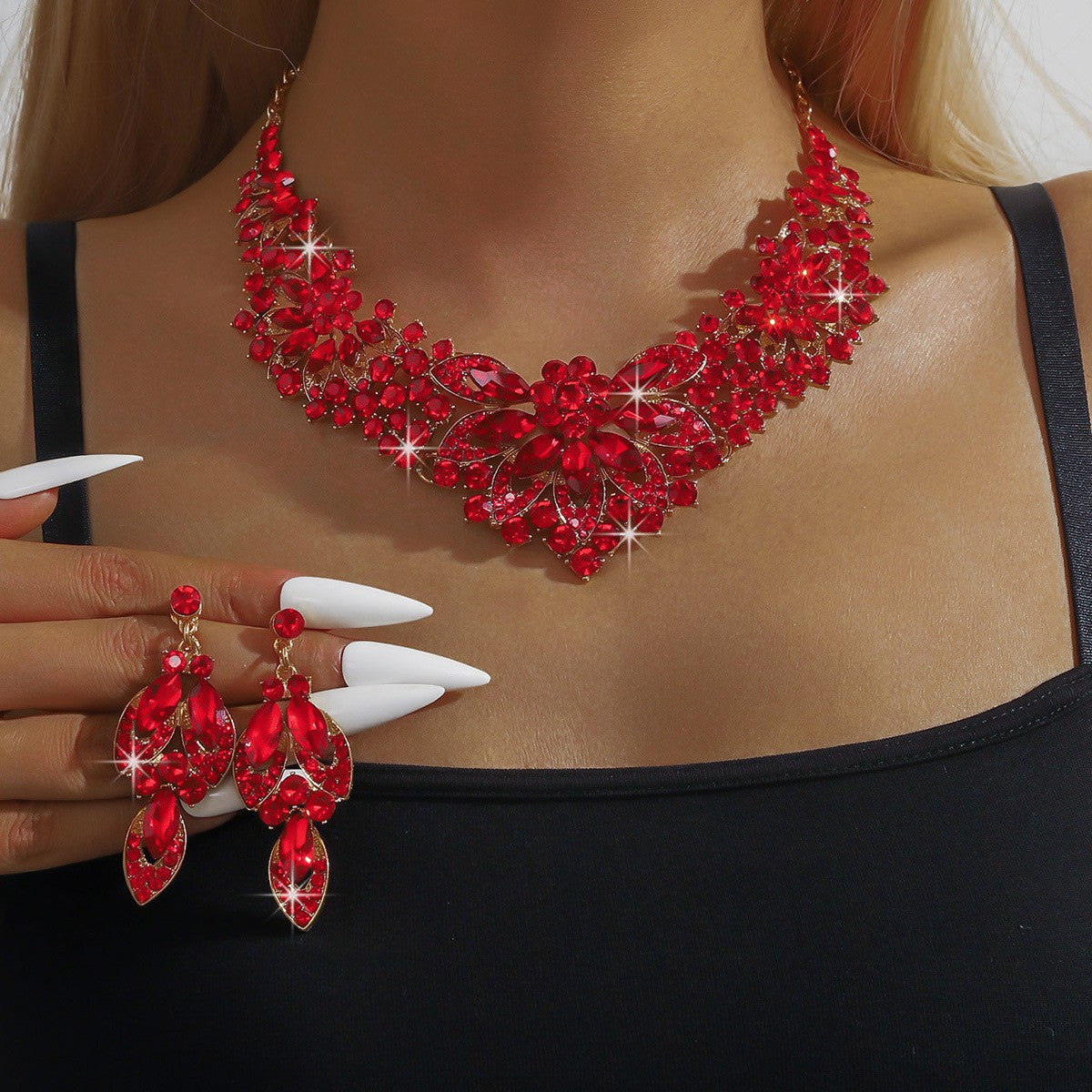 Crystal Marquise Collar Necklace & Earring Set