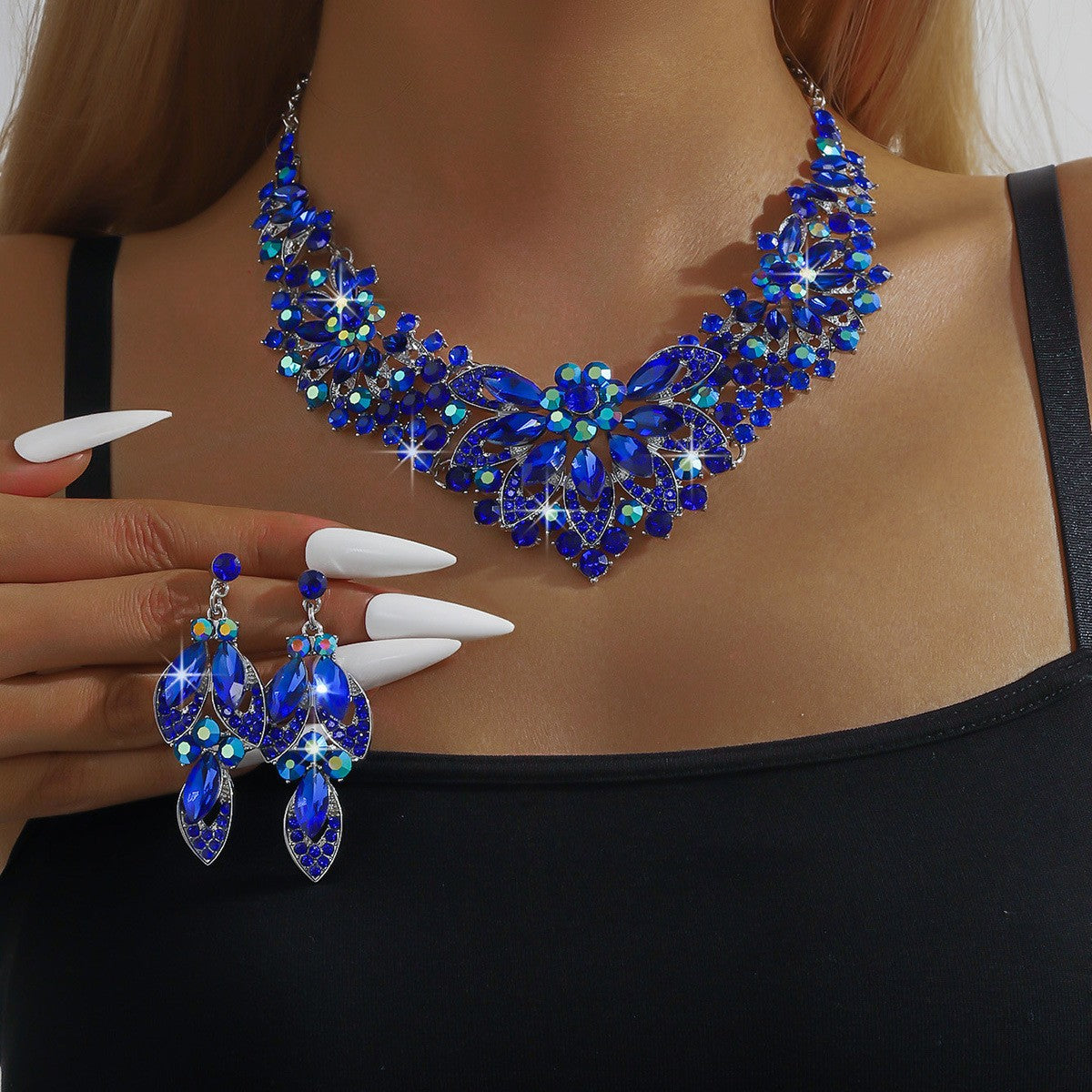 Crystal Marquise Collar Necklace & Earring Set