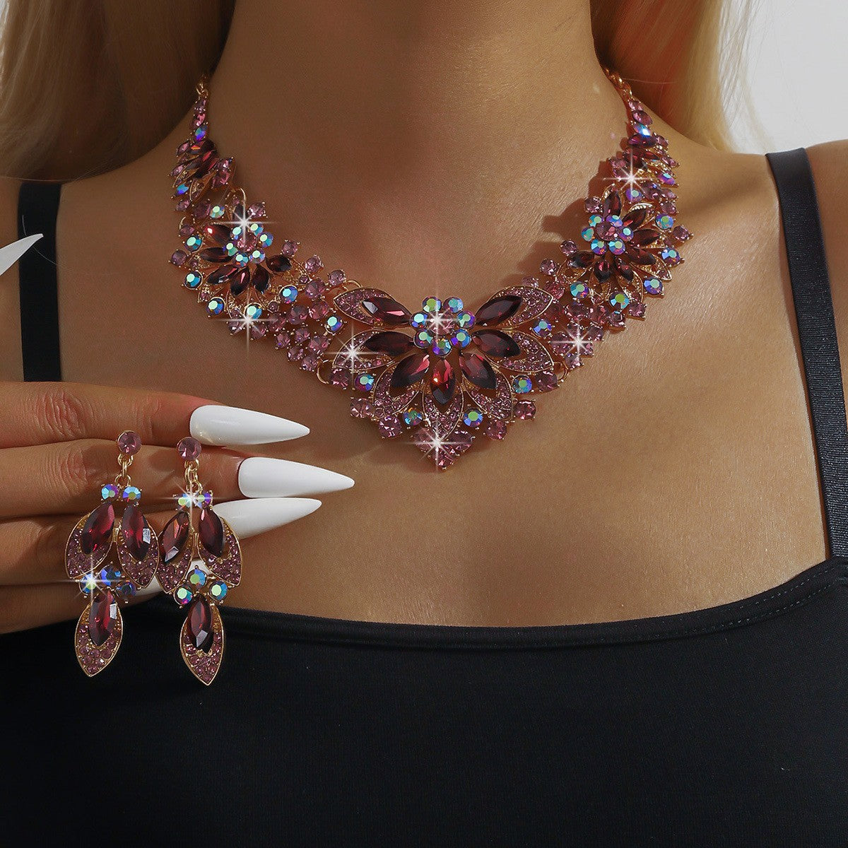 Crystal Marquise Collar Necklace & Earring Set