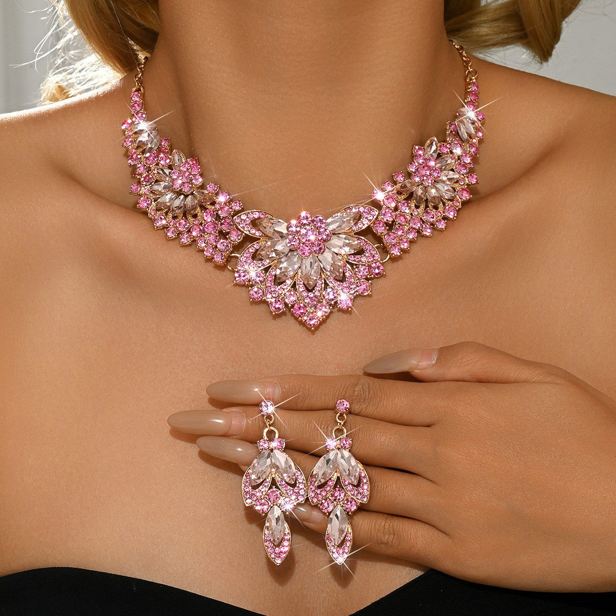 Crystal Marquise Collar Necklace & Earring Set