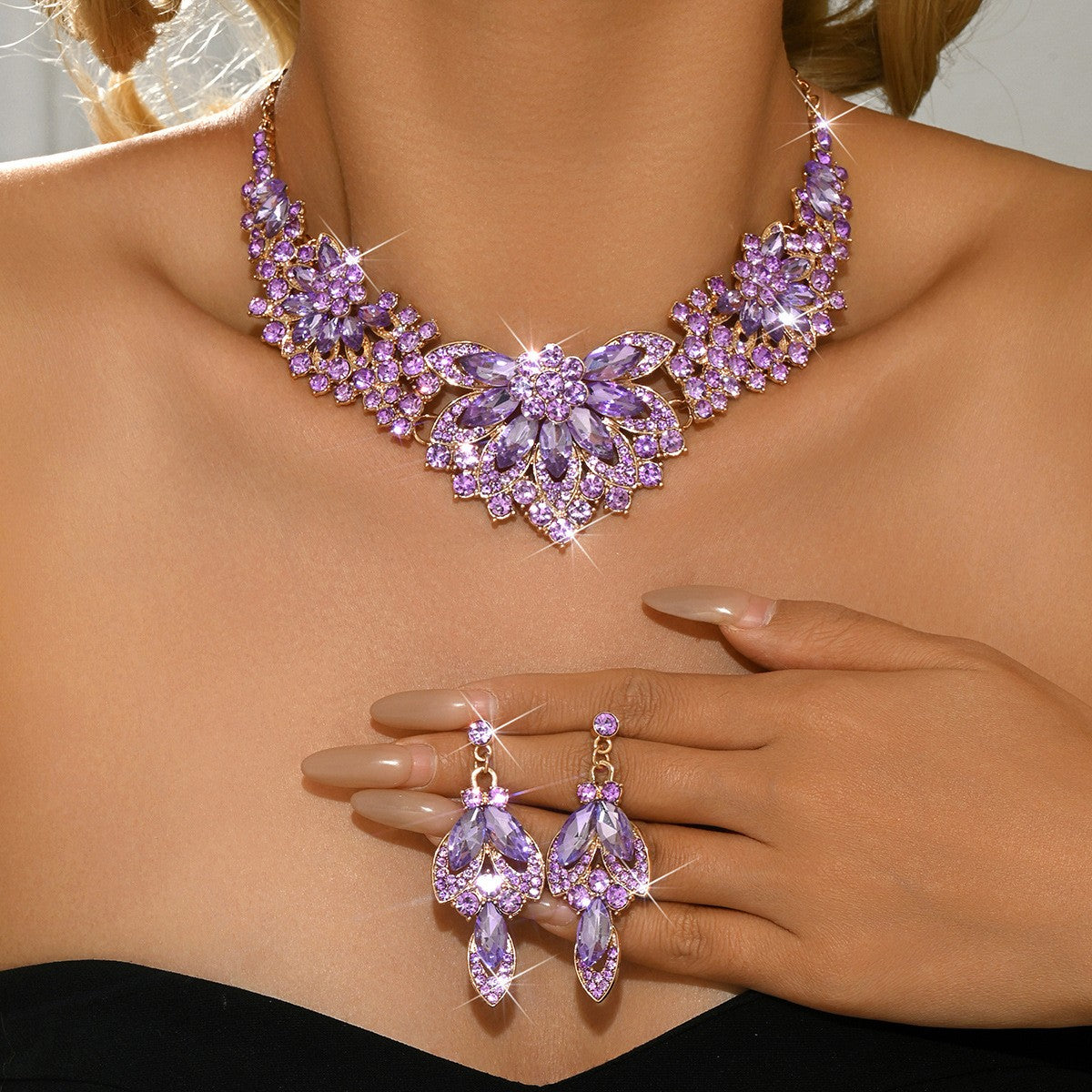 Crystal Marquise Collar Necklace & Earring Set