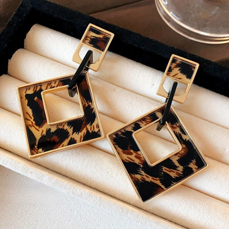 Leopard Square Cutout Earrings