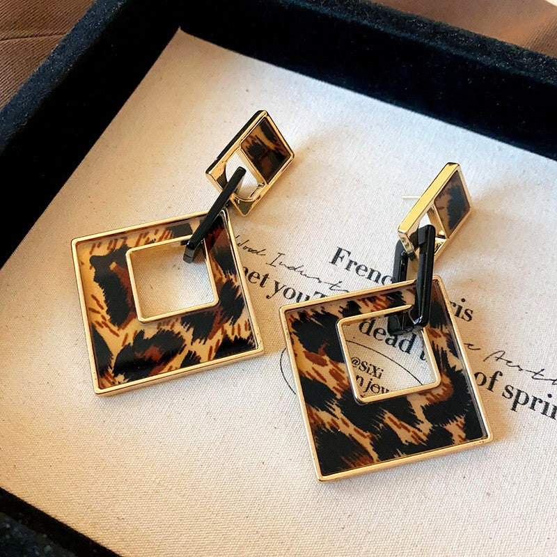 Leopard Square Cutout Earrings