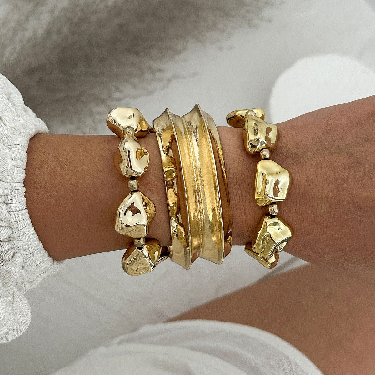 Irregular Bead & Cuff Bracelet Set