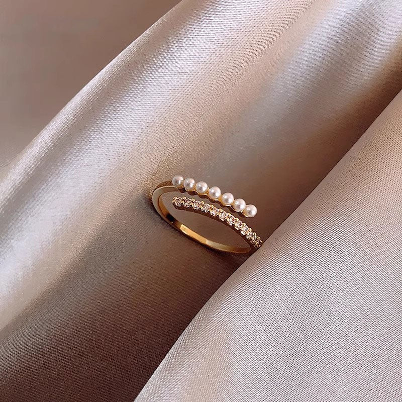 Pearl & Crystal Bypass Ring