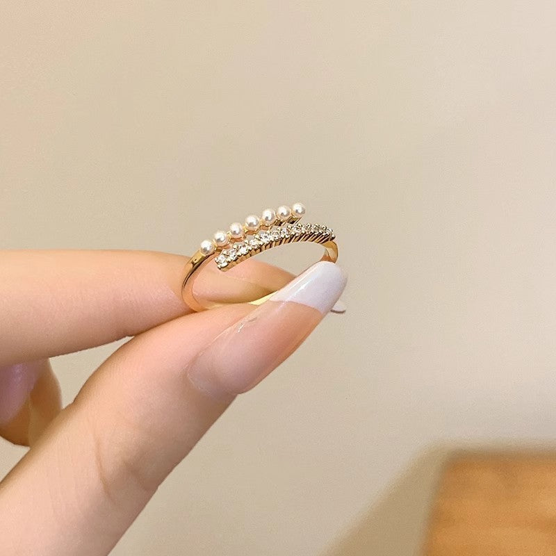Pearl & Crystal Bypass Ring