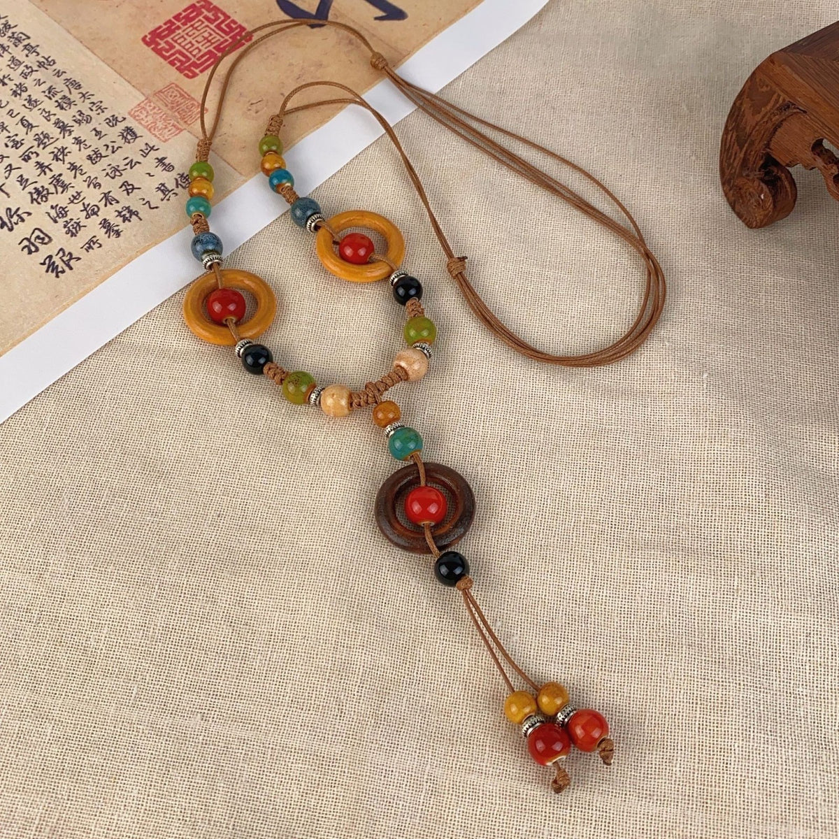 Wooden Circle Bead Necklace