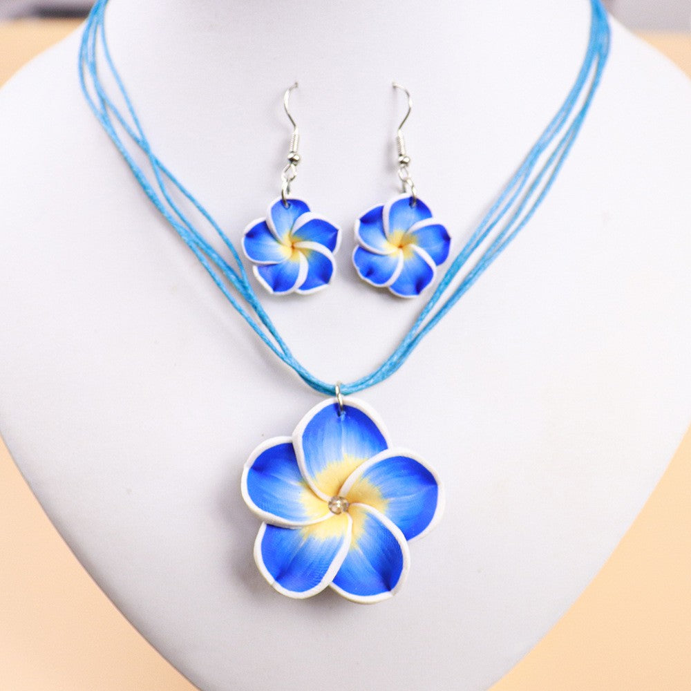 Floral Wax Cord Necklace & Earring Set