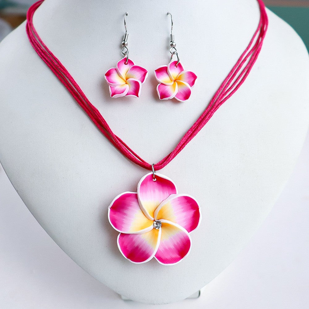Floral Wax Cord Necklace & Earring Set