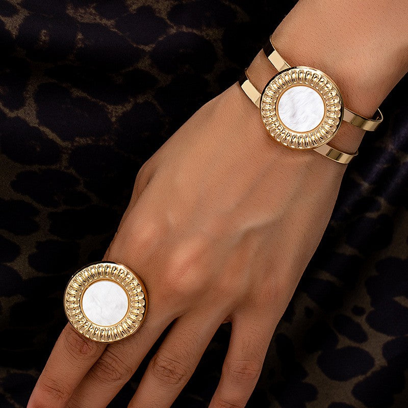 Leopard Print Ribbed Round Cuff & Ring Set
