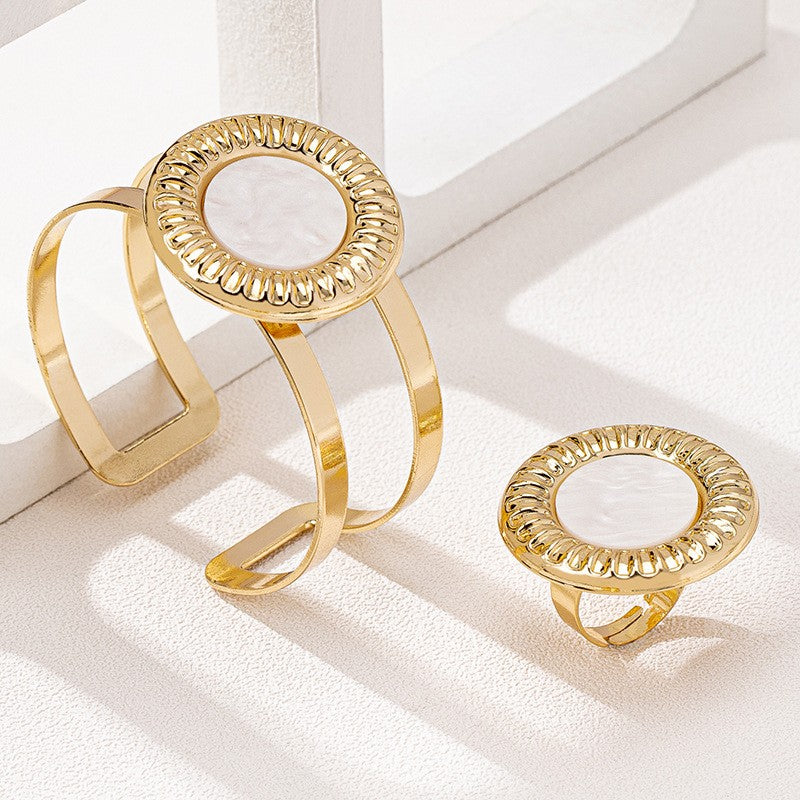 Leopard Print Ribbed Round Cuff & Ring Set