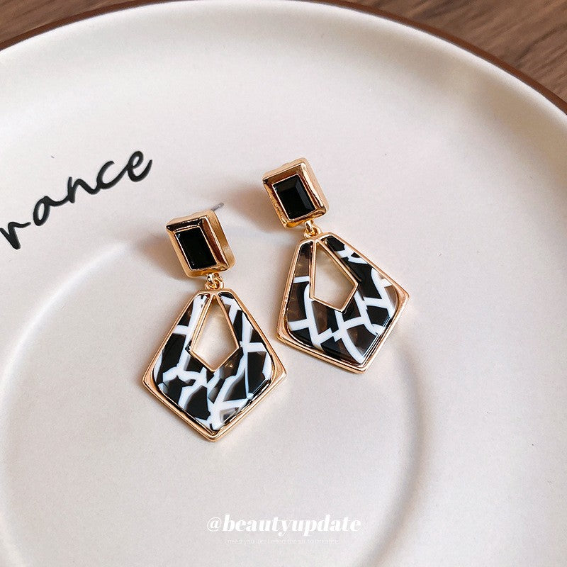 Geometric Black & White Drop Earrings