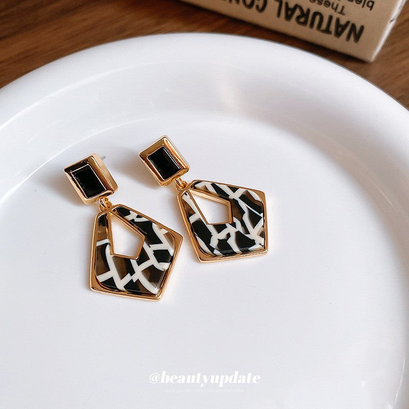 Geometric Black & White Drop Earrings