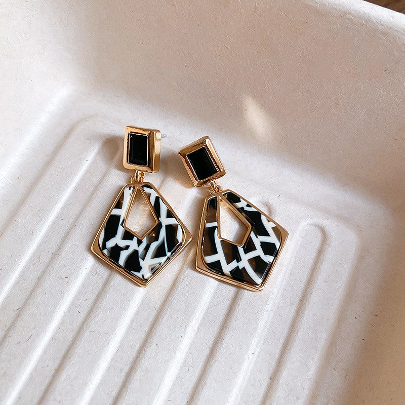 Geometric Black & White Drop Earrings