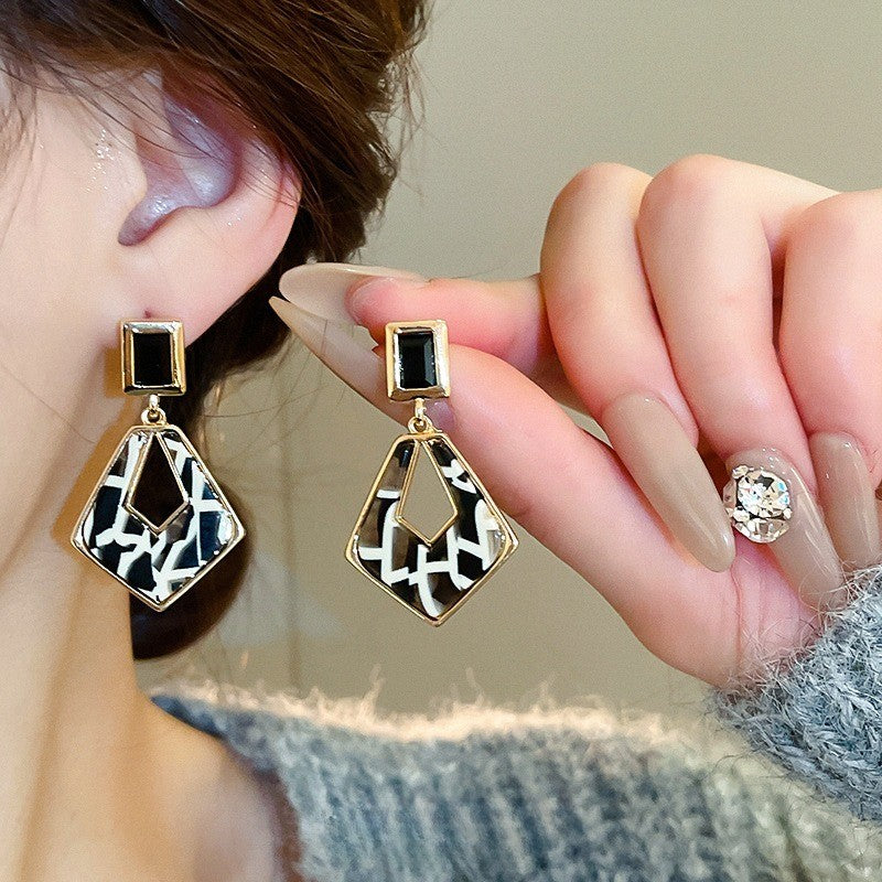 Geometric Black & White Drop Earrings