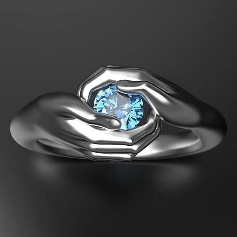 Cupped Hands Blue Stone Ring