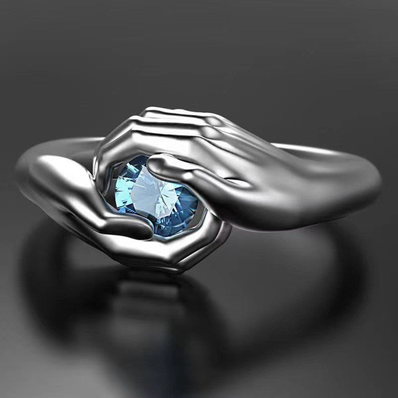 Cupped Hands Blue Stone Ring