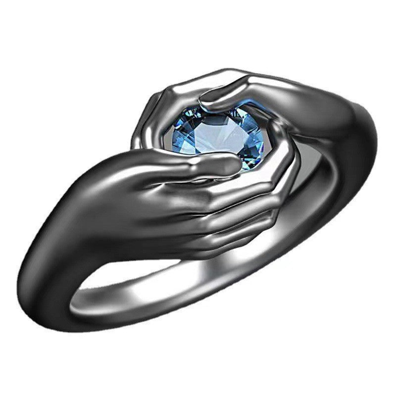 Cupped Hands Blue Stone Ring