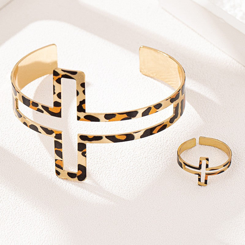 Leopard Cross Bracelet & Ring Set