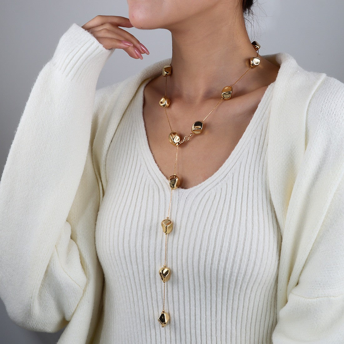 Geometric Shield Lariat Necklace