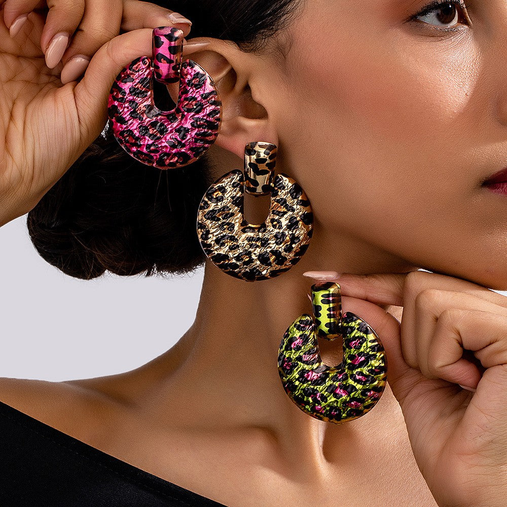 Colorful Leopard Open Disc Earrings