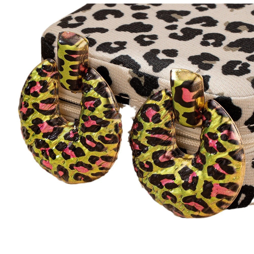 Colorful Leopard Open Disc Earrings