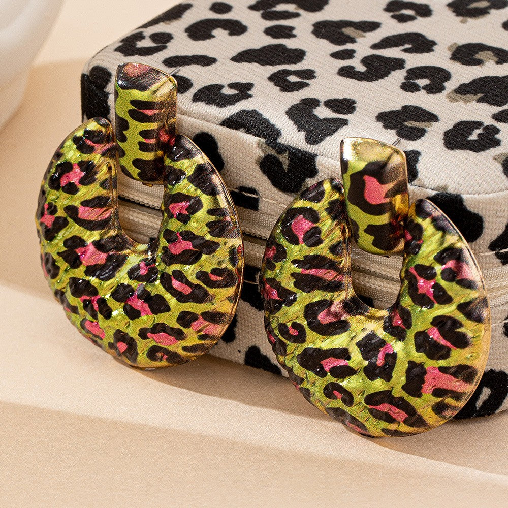 Colorful Leopard Open Disc Earrings