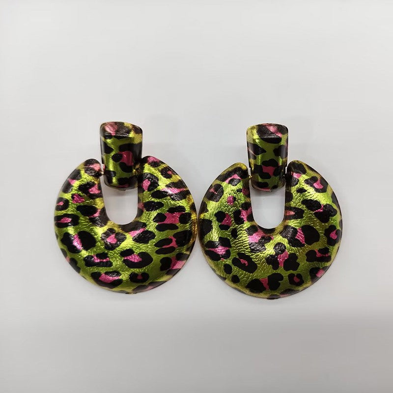 Colorful Leopard Open Disc Earrings
