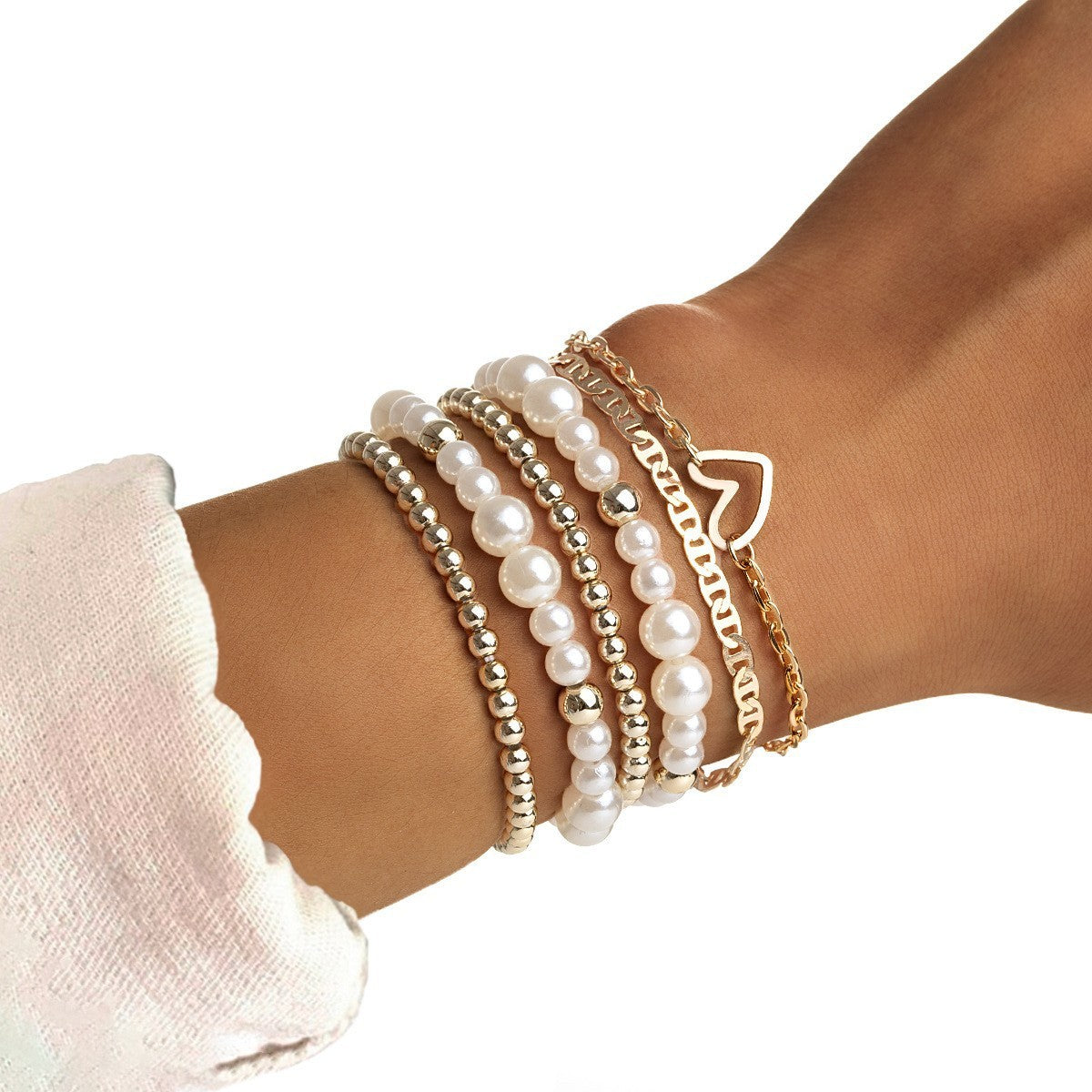 Love Script & Pearl Beaded Bracelet Set
