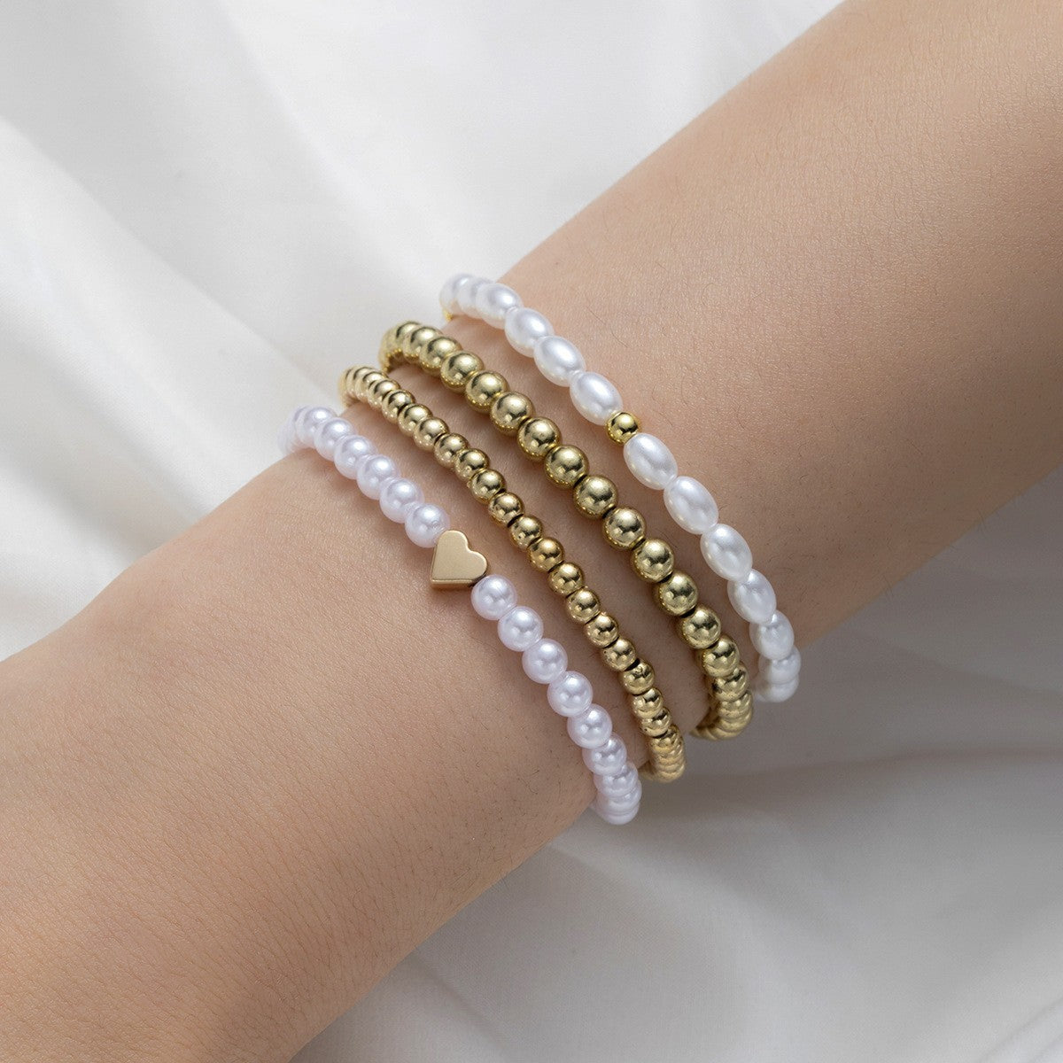 Love Script & Pearl Beaded Bracelet Set