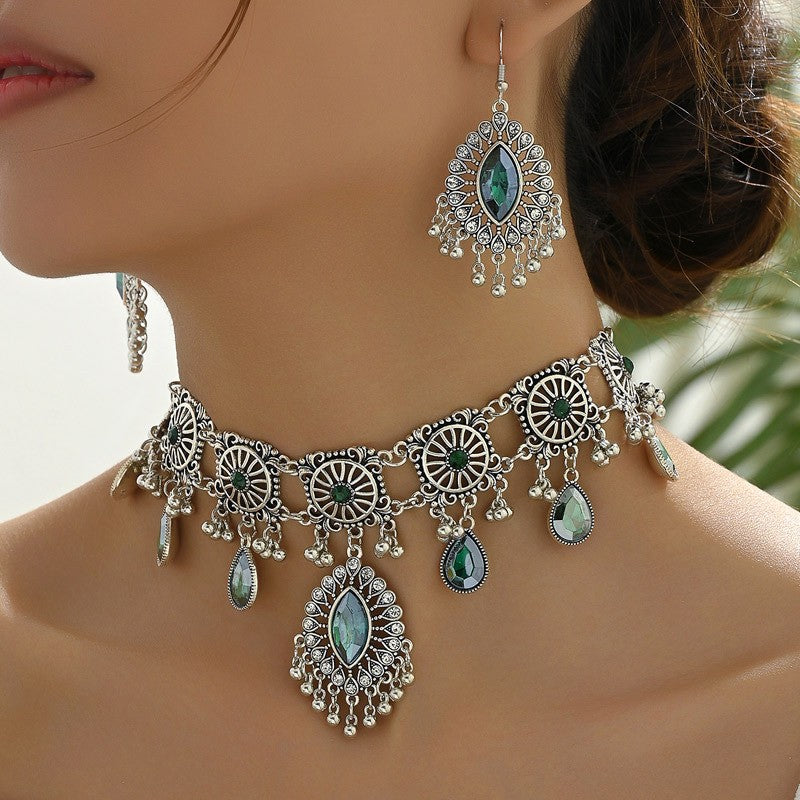 Stone Medallion Necklace & Earring Set