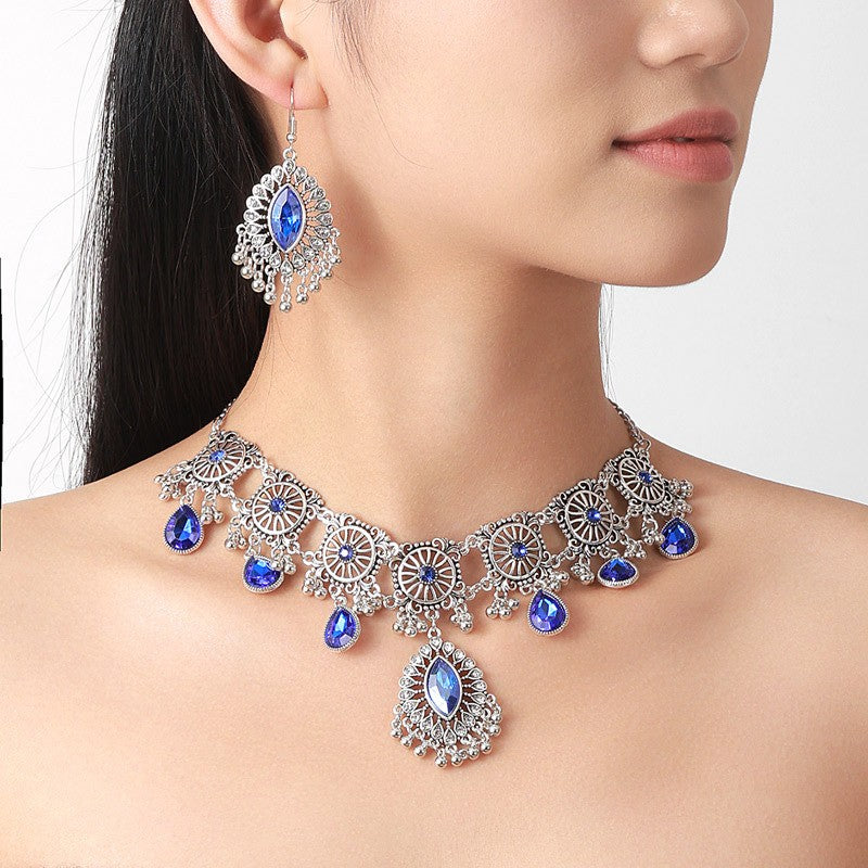 Stone Medallion Necklace & Earring Set