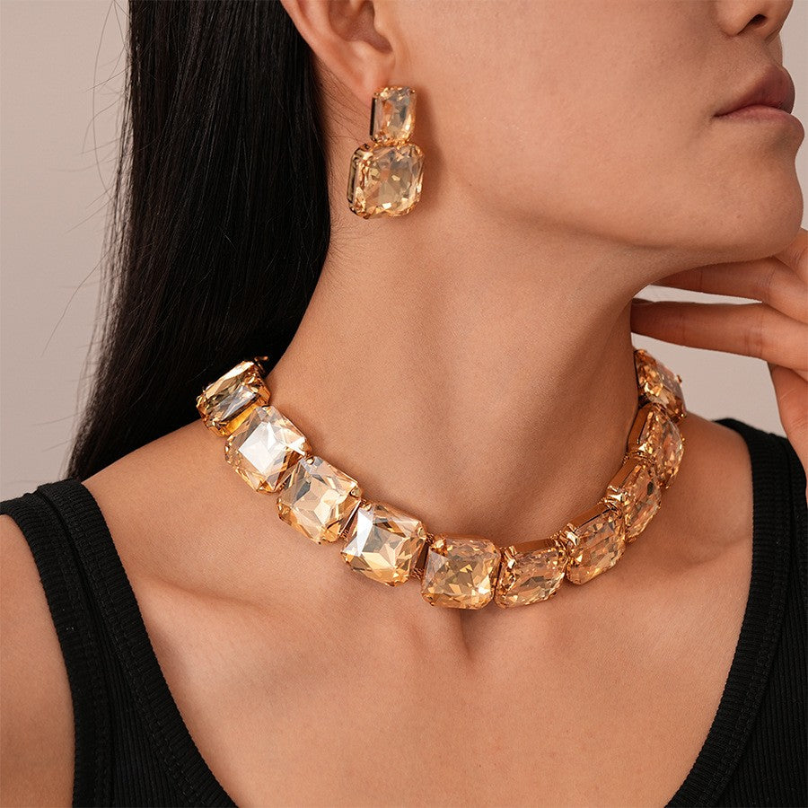 Square Crystal Collar Necklace & Earring Set