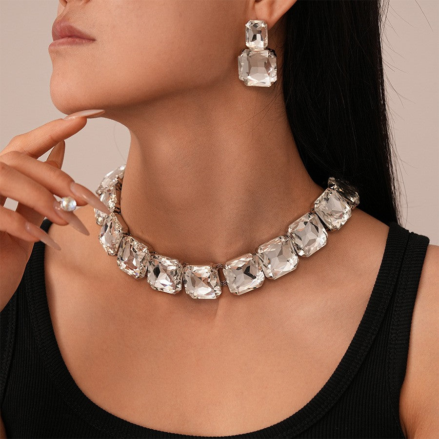 Square Crystal Collar Necklace & Earring Set