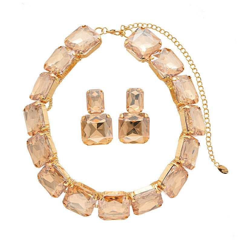Square Crystal Collar Necklace & Earring Set