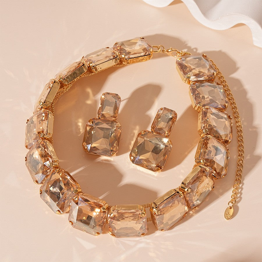 Square Crystal Collar Necklace & Earring Set